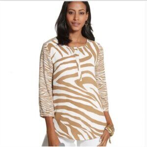 Chico's Zebra Waves Holly Blouse Sz 3(XL/16) White Tan #284P